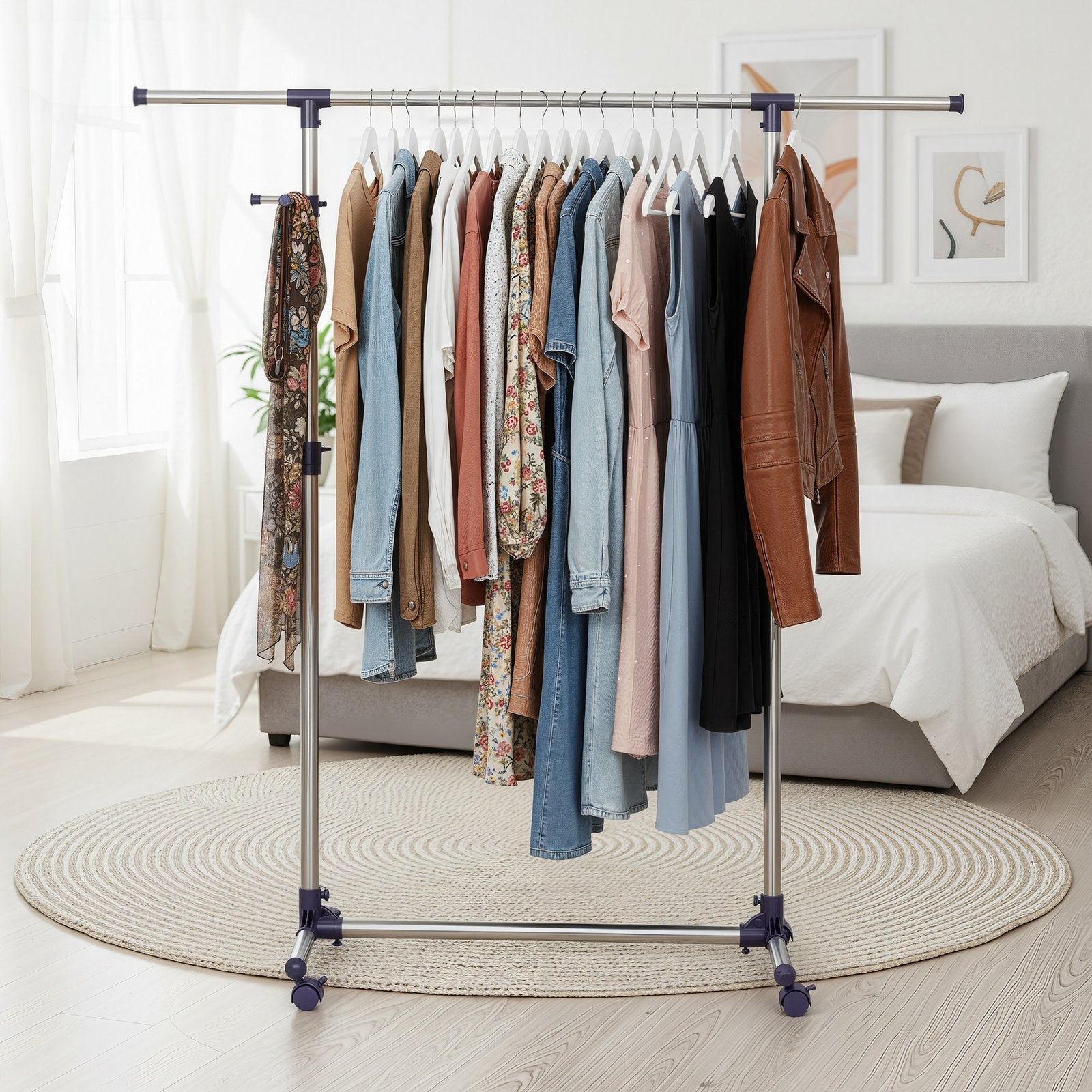 Mobile Clothes Rack - Steel and Plastic - Silver - with Casters