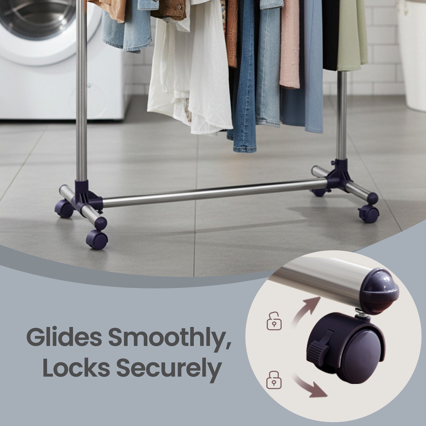 Mobile Clothes Rack - Steel and Plastic - Silver - with Casters