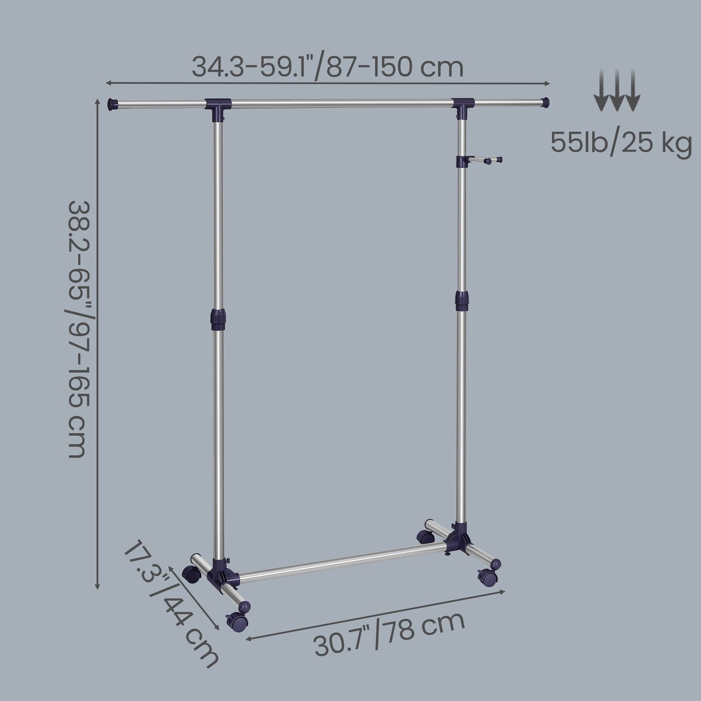Mobile Clothes Rack - Steel and Plastic - Silver - with Casters