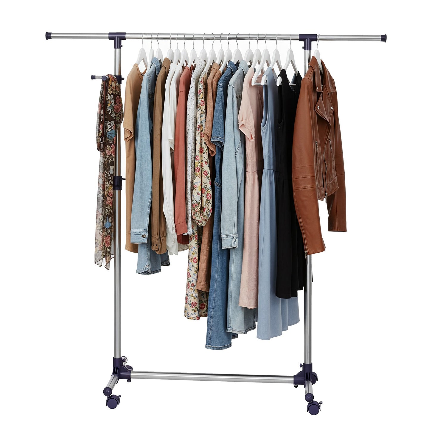 Mobile Clothes Rack - Steel and Plastic - Silver - with Casters