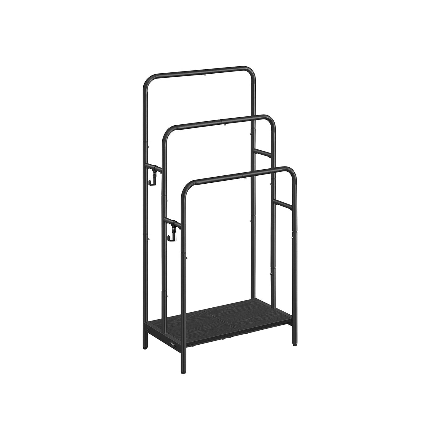Freestanding Towel Rack - Metal - Ink Black - 3-Bar with 2 Hooks and Storage Shelf