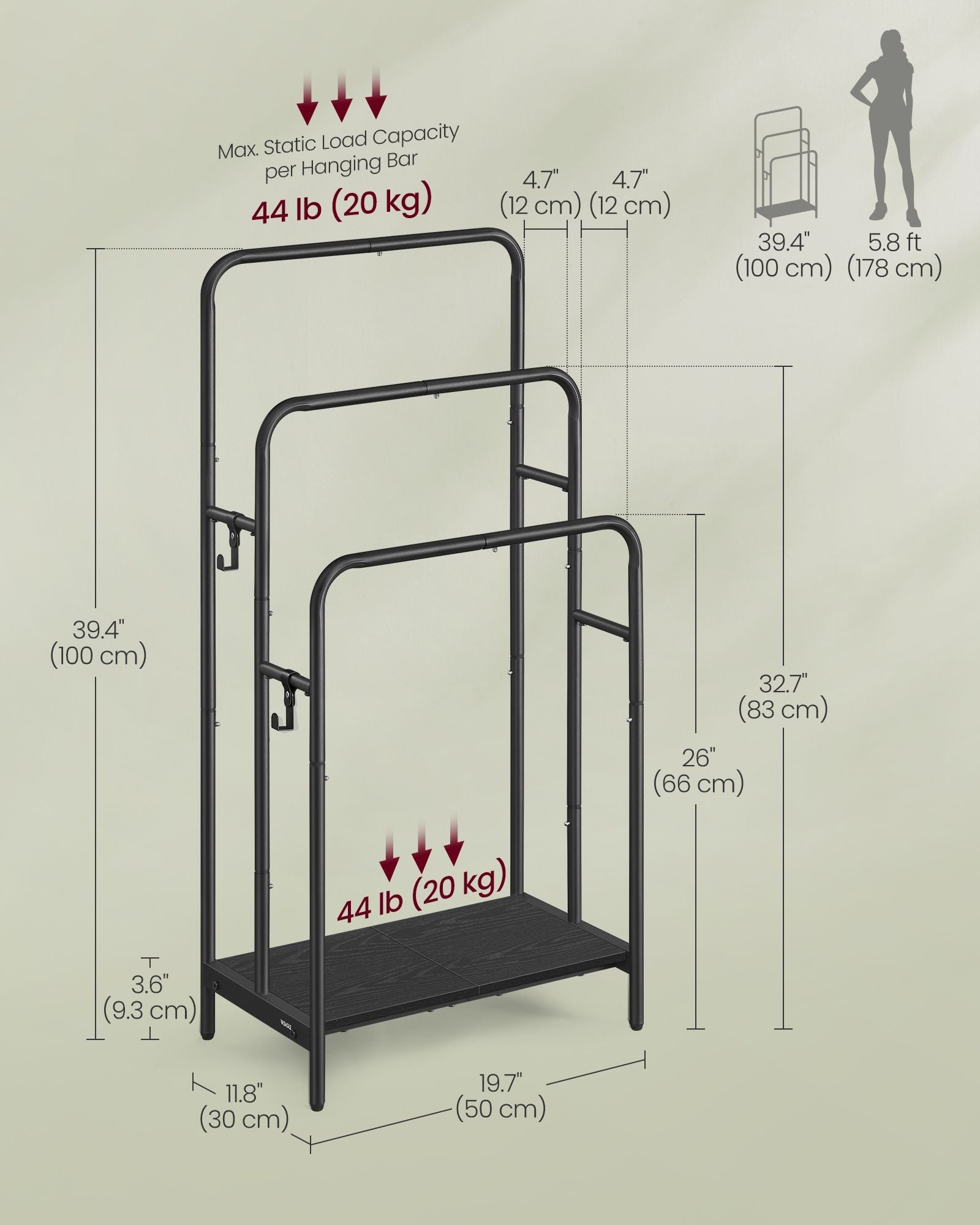 Freestanding Towel Rack - Metal - Ink Black - 3-Bar with 2 Hooks and Storage Shelf