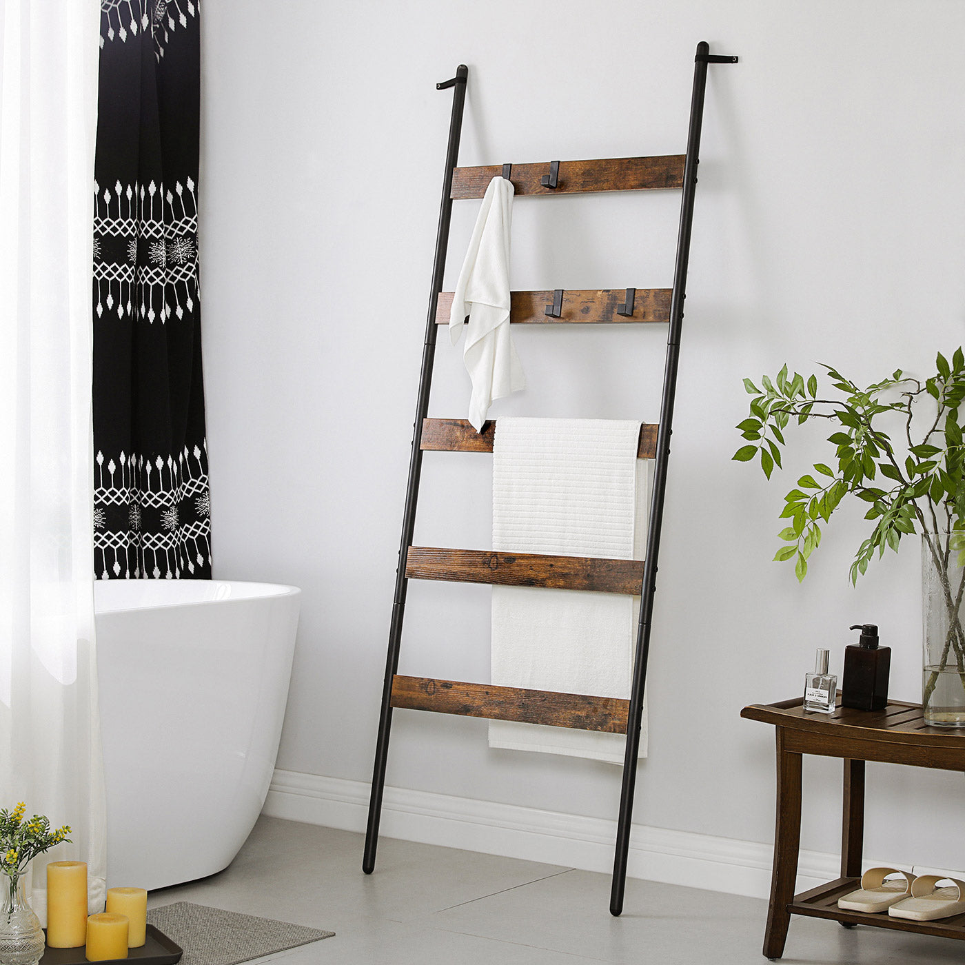 5-Tier Ladder Shelf - Steel - Rustic Brown and Black