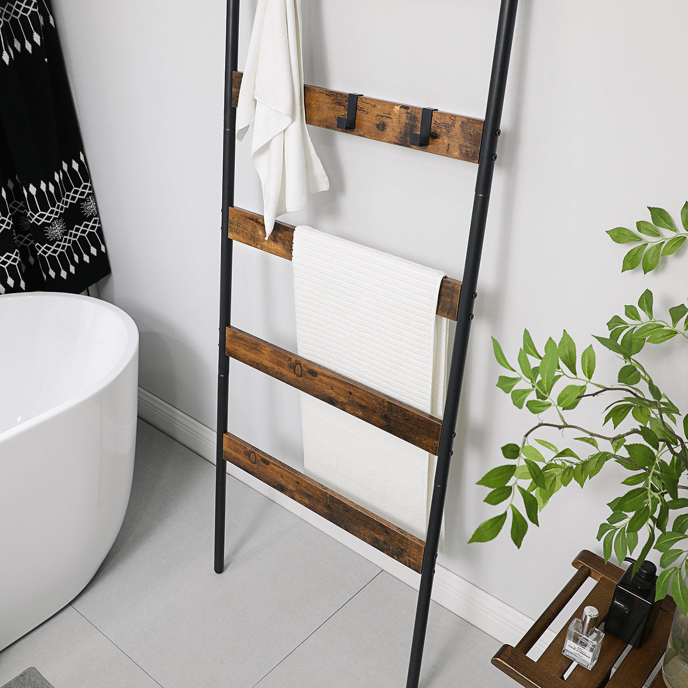 5-Tier Ladder Shelf - Steel - Rustic Brown and Black