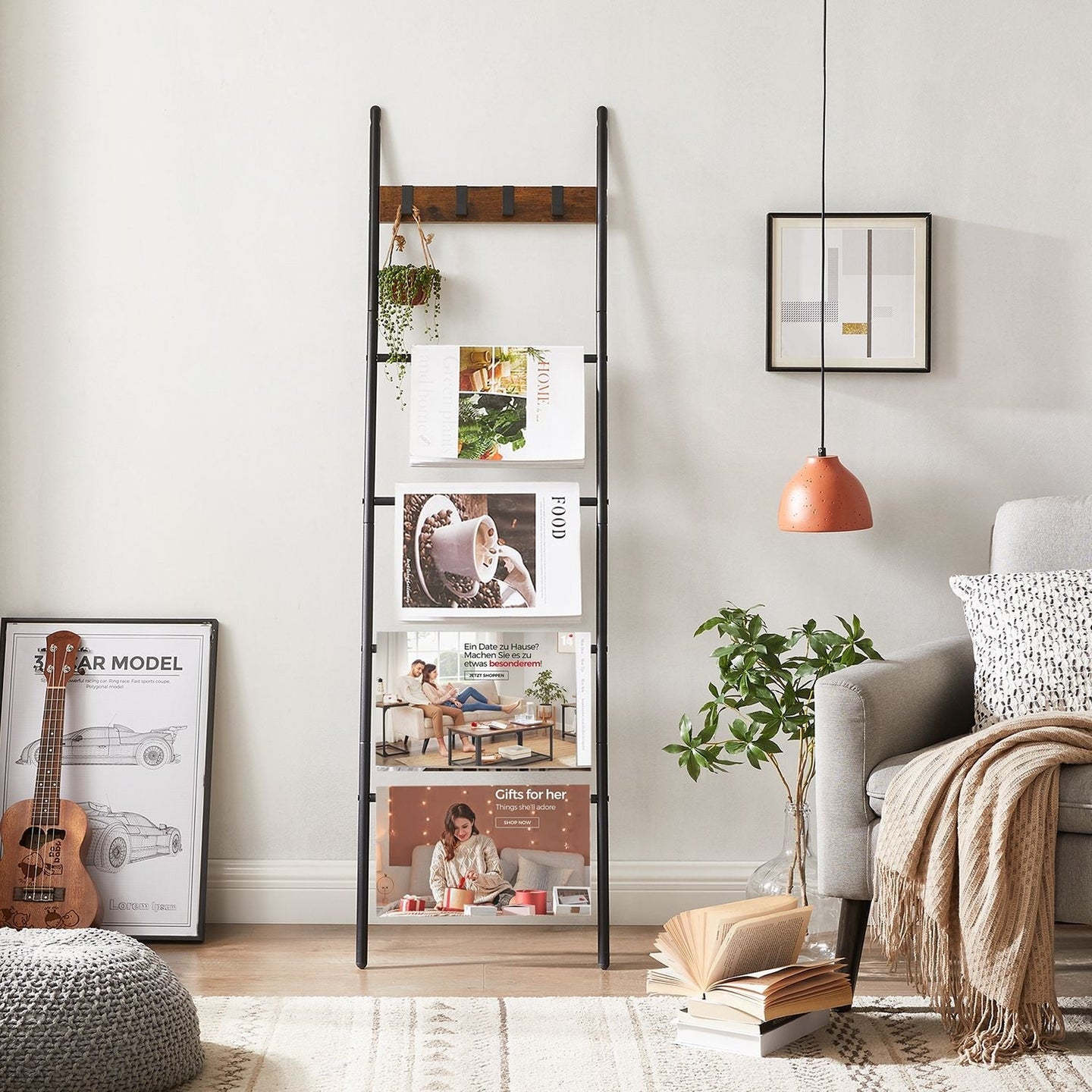 Blanket Ladder - Metal - Rustic Brown and Black