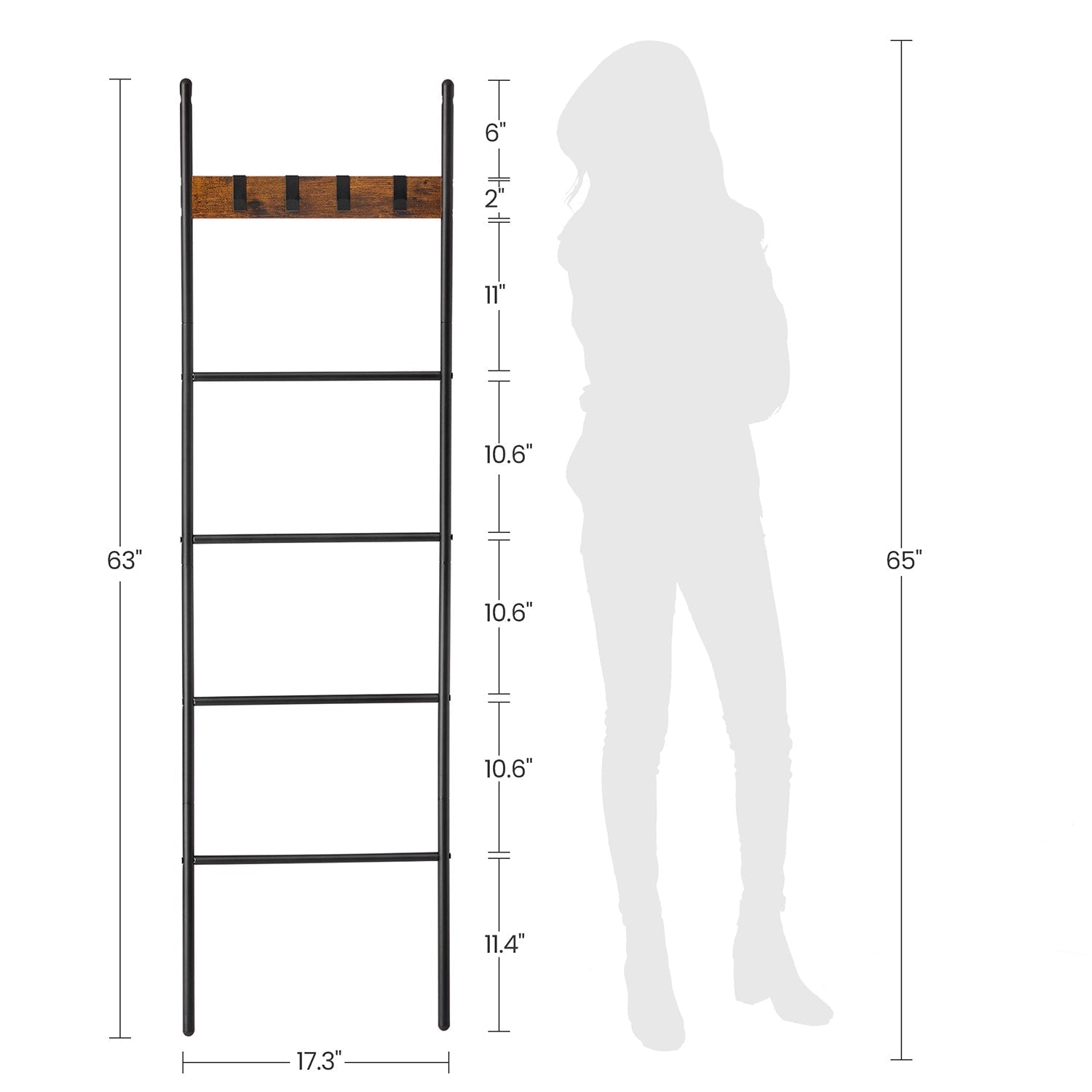 Blanket Ladder - Metal - Rustic Brown and Black