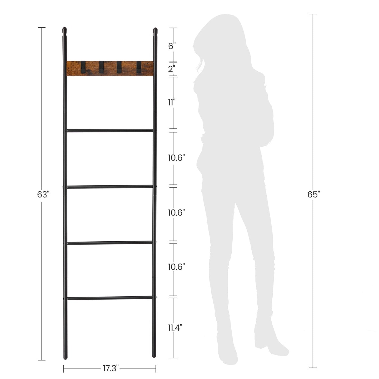 Blanket Ladder - Metal - Rustic Brown and Black