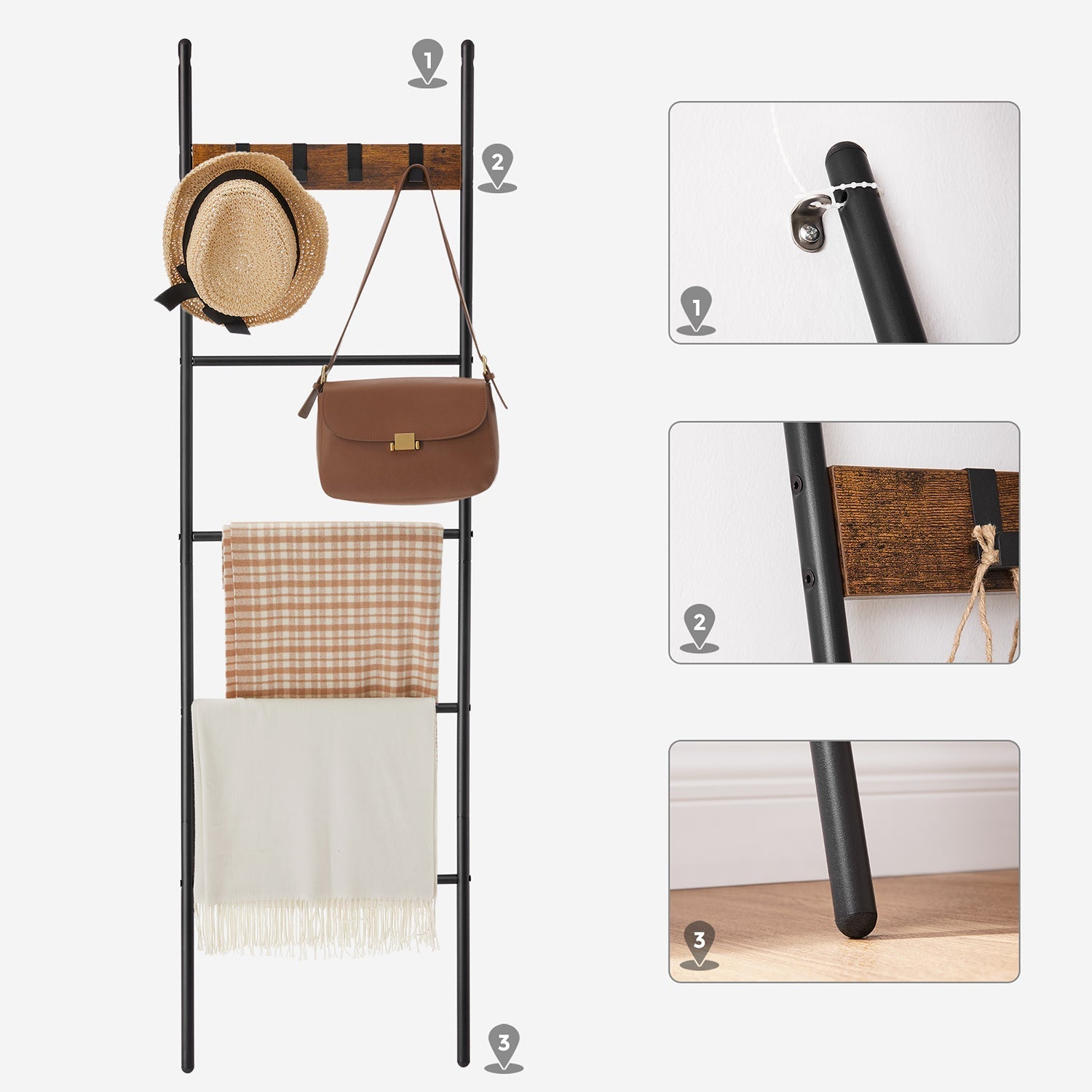 Blanket Ladder - Metal - Rustic Brown and Black