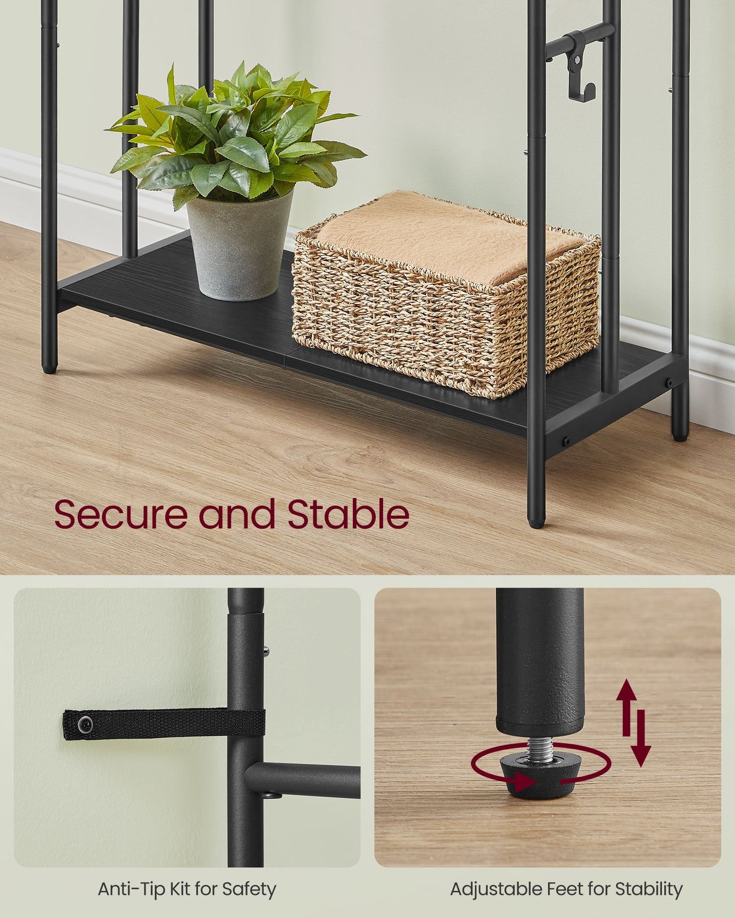 Freestanding Towel Rack - 3-Bar with 2 Hooks - Metal - Ink Black