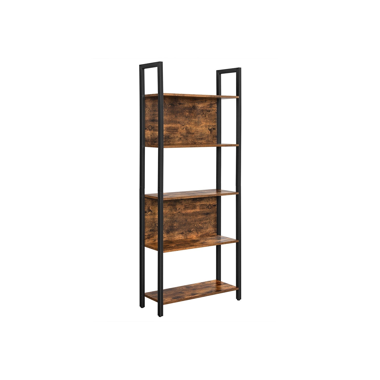 5-Tier Bookcase - Steel - Rustic Brown and Black - Stable Structure