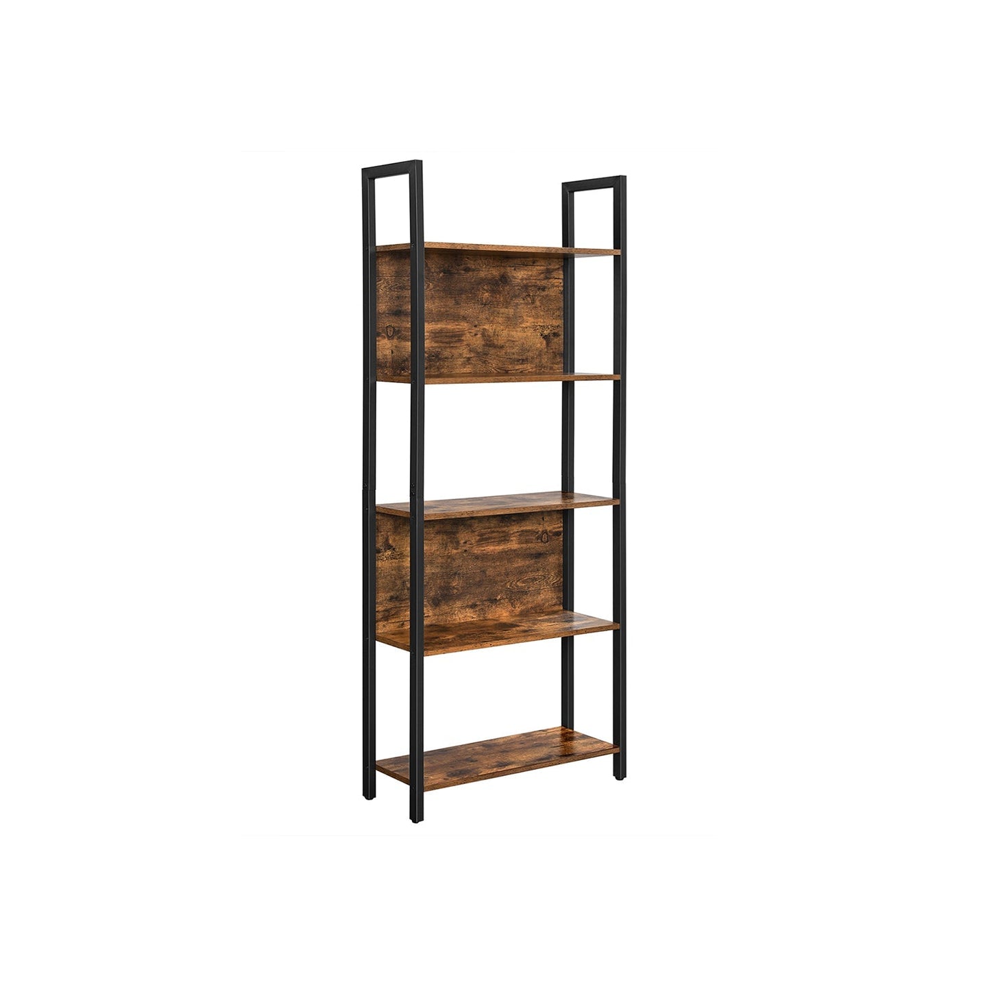 5-Tier Bookcase - Steel - Rustic Brown and Black - Stable Structure