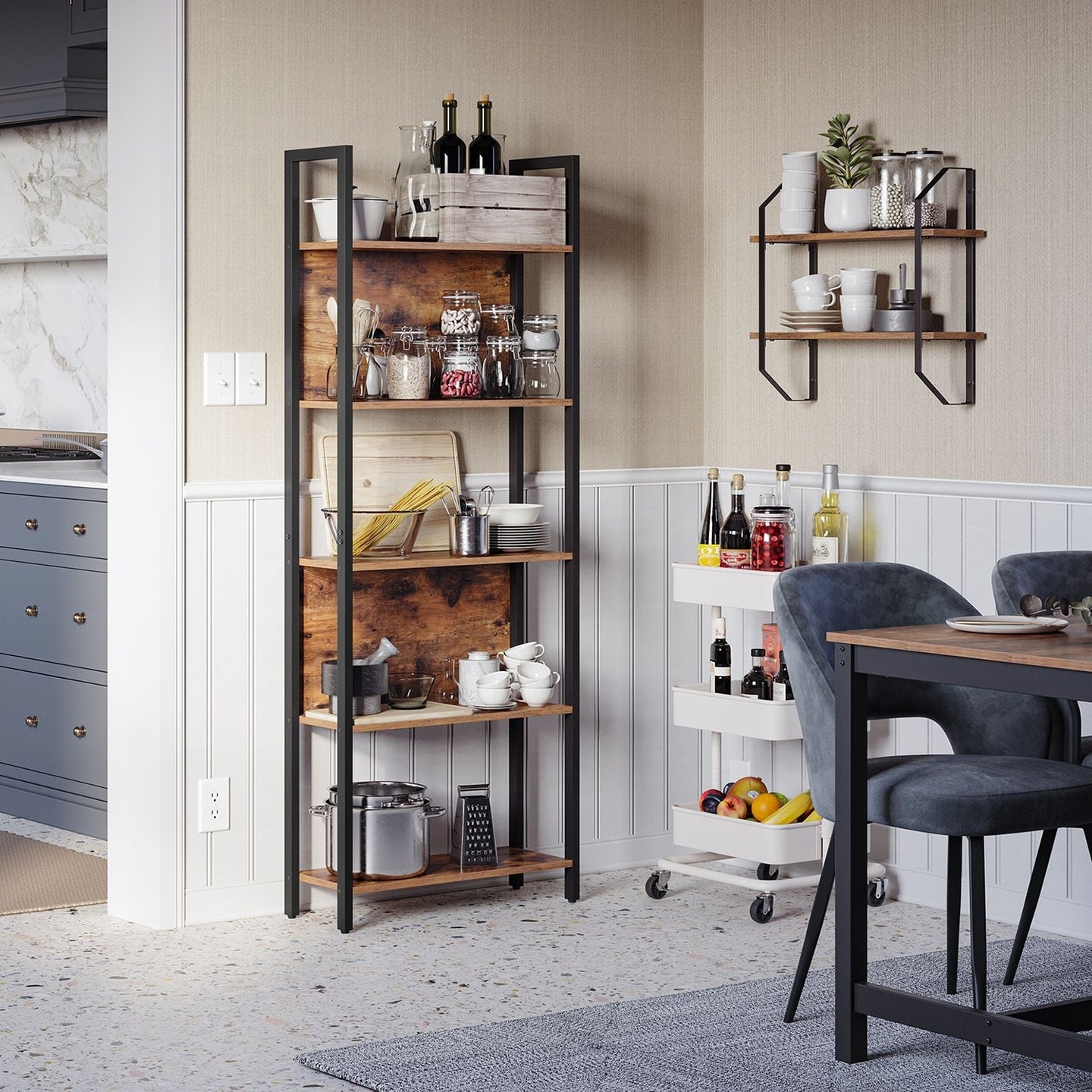 5-Tier Bookcase - Steel - Rustic Brown and Black - Stable Structure