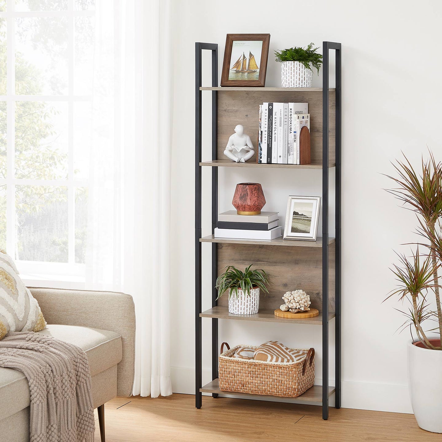 Bookshelf - Steel - Rustic Brown and Black - 5 Shelves