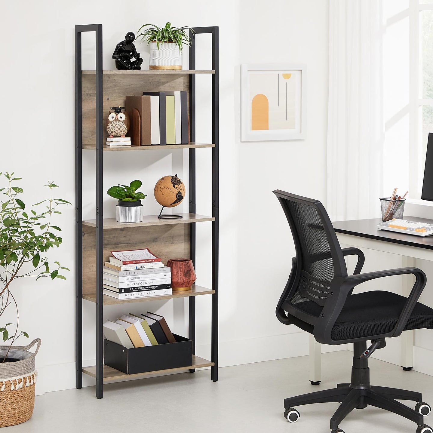 Bookshelf - Steel - Rustic Brown and Black - 5 Shelves