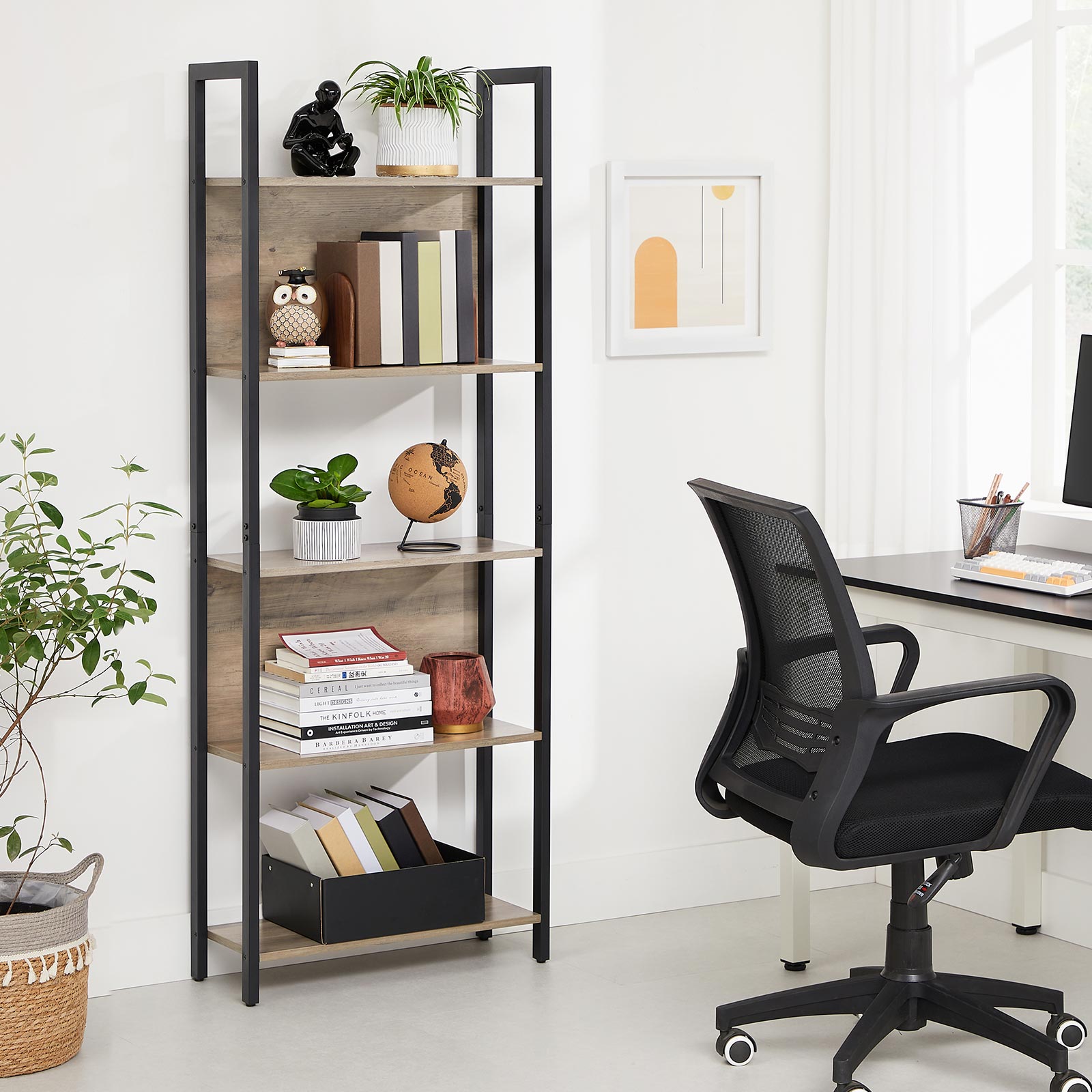 Bookshelf - Steel - Rustic Brown and Black - 5 Shelves