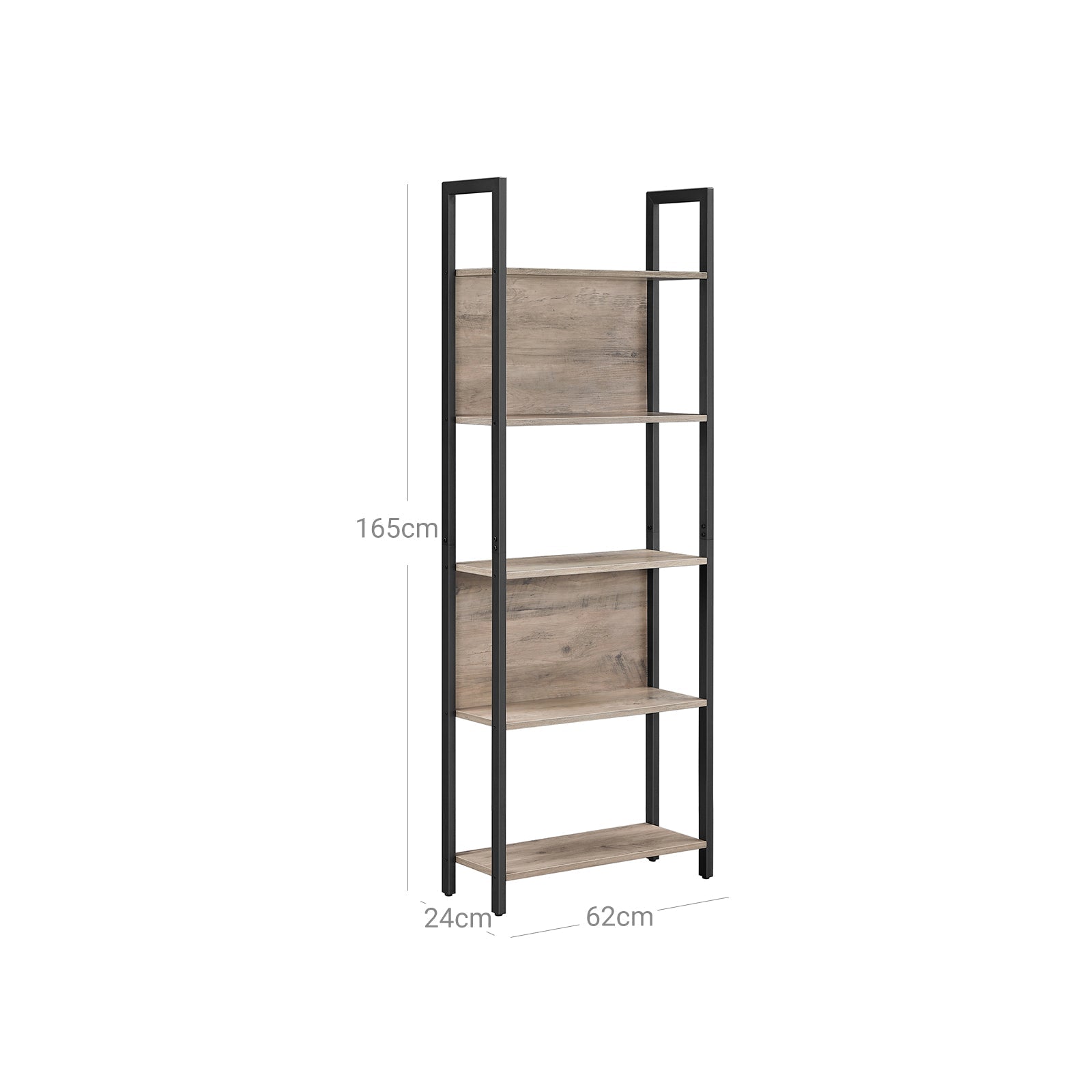 Bookshelf - Steel - Rustic Brown and Black - 5 Shelves