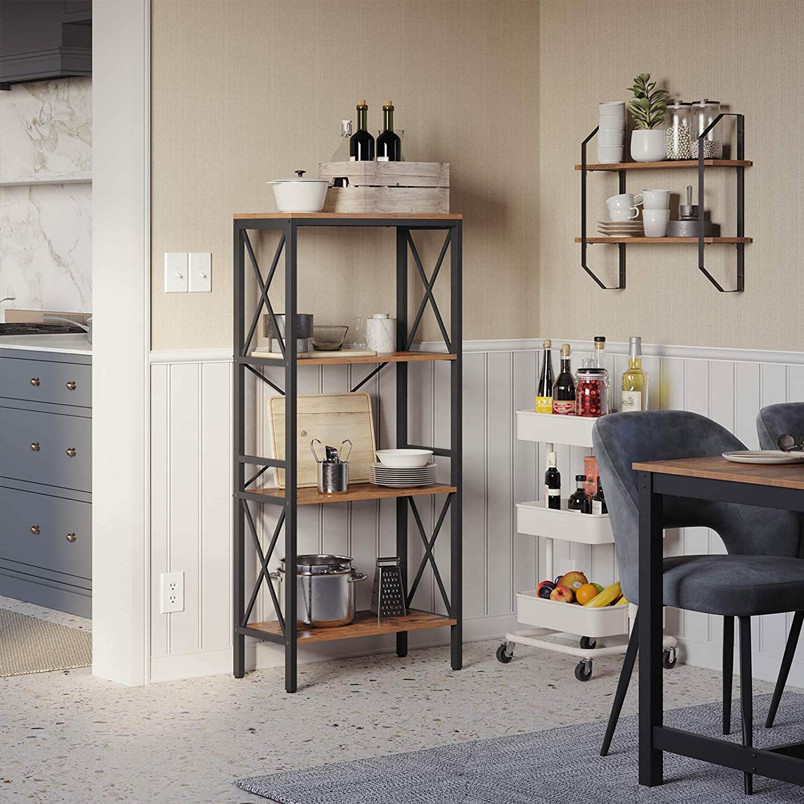 Ladder Rack - 4 Open Shelves - Steel - Rustic Brown and Black
