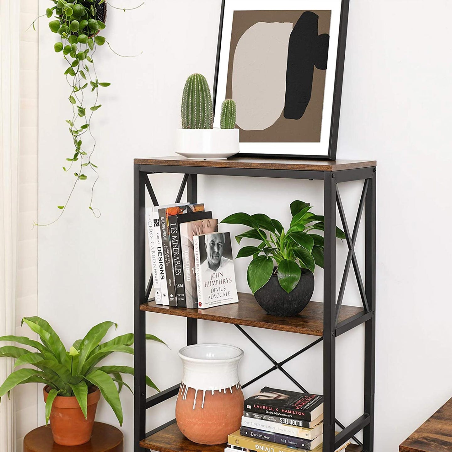 Ladder Rack - 4 Open Shelves - Steel - Rustic Brown and Black