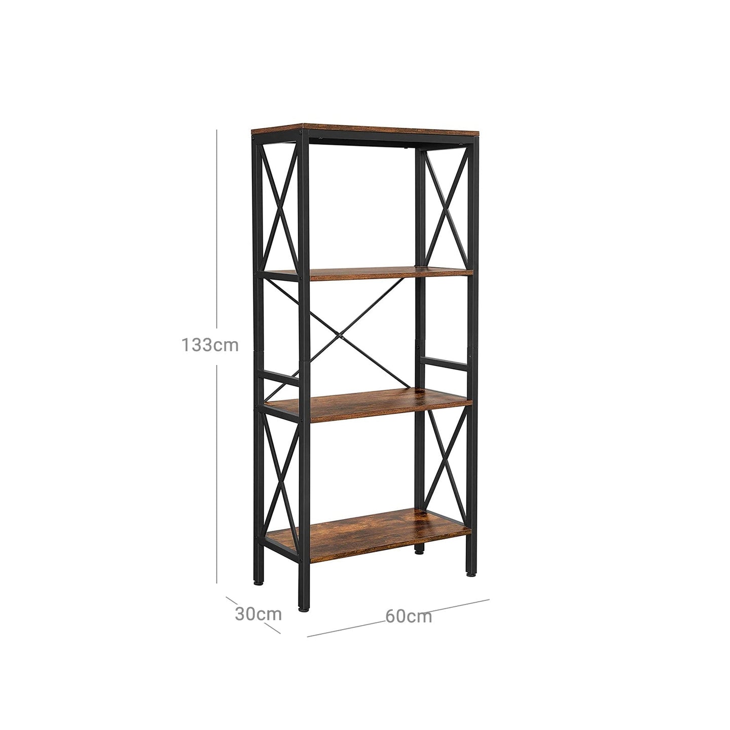 Ladder Rack - 4 Open Shelves - Steel - Rustic Brown and Black