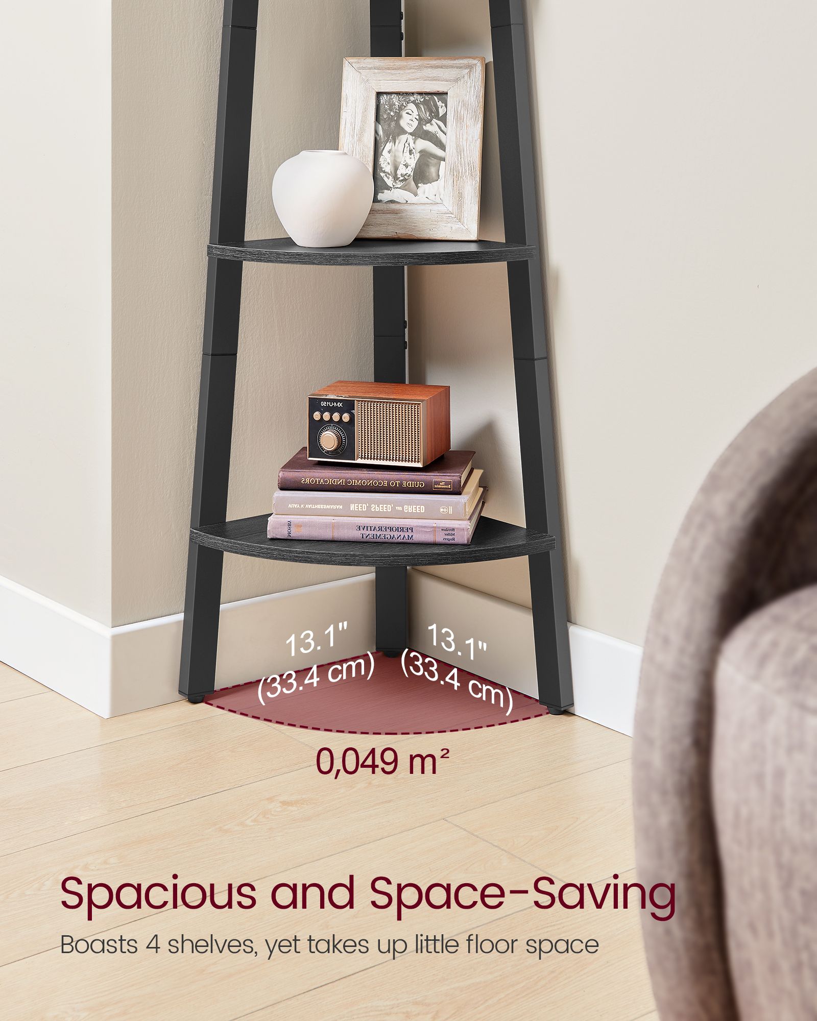 4-Tier Corner Shelf Unit - Engineered Wood - Charcoal Gray
