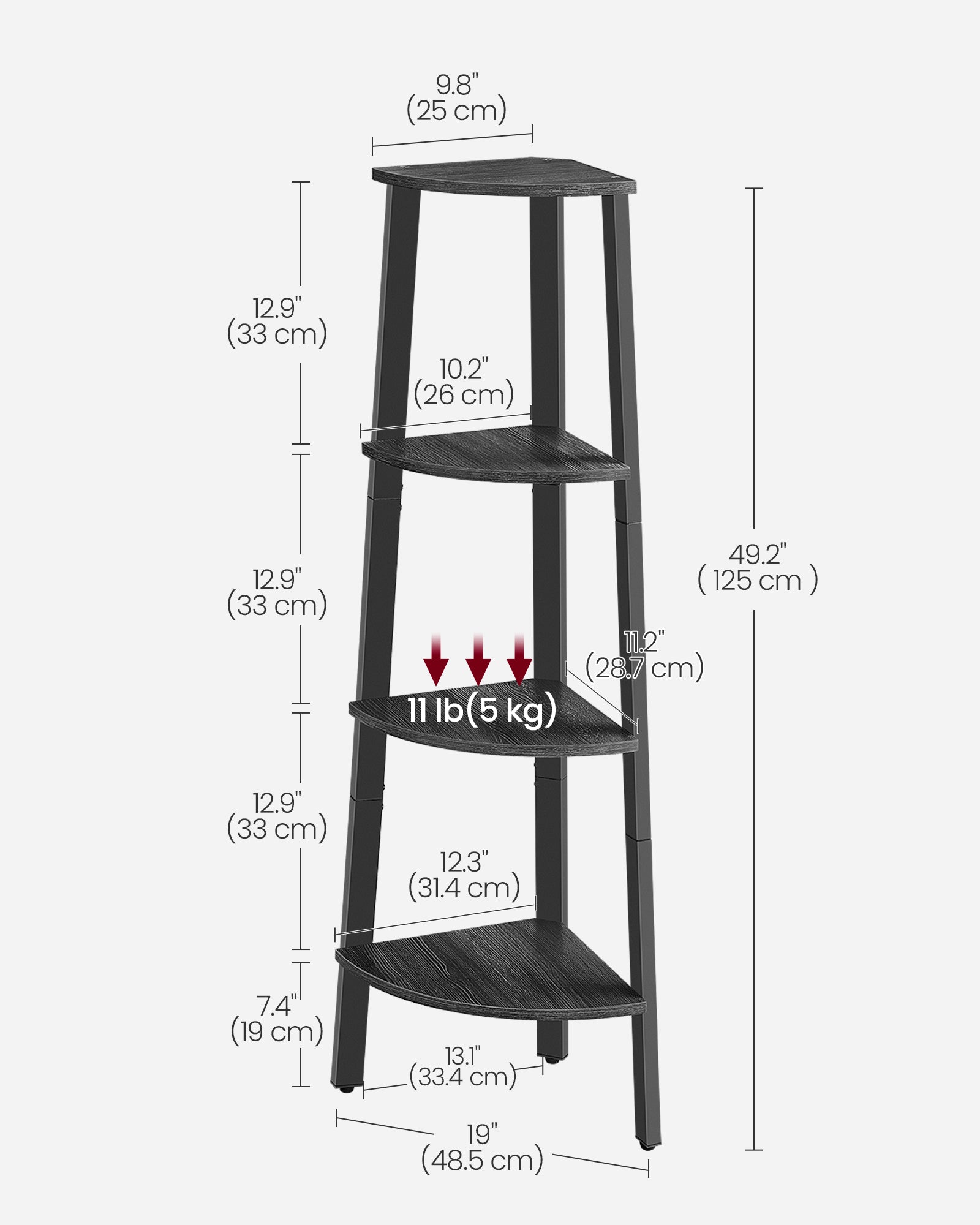 4-Tier Corner Shelf Unit - Engineered Wood - Charcoal Gray