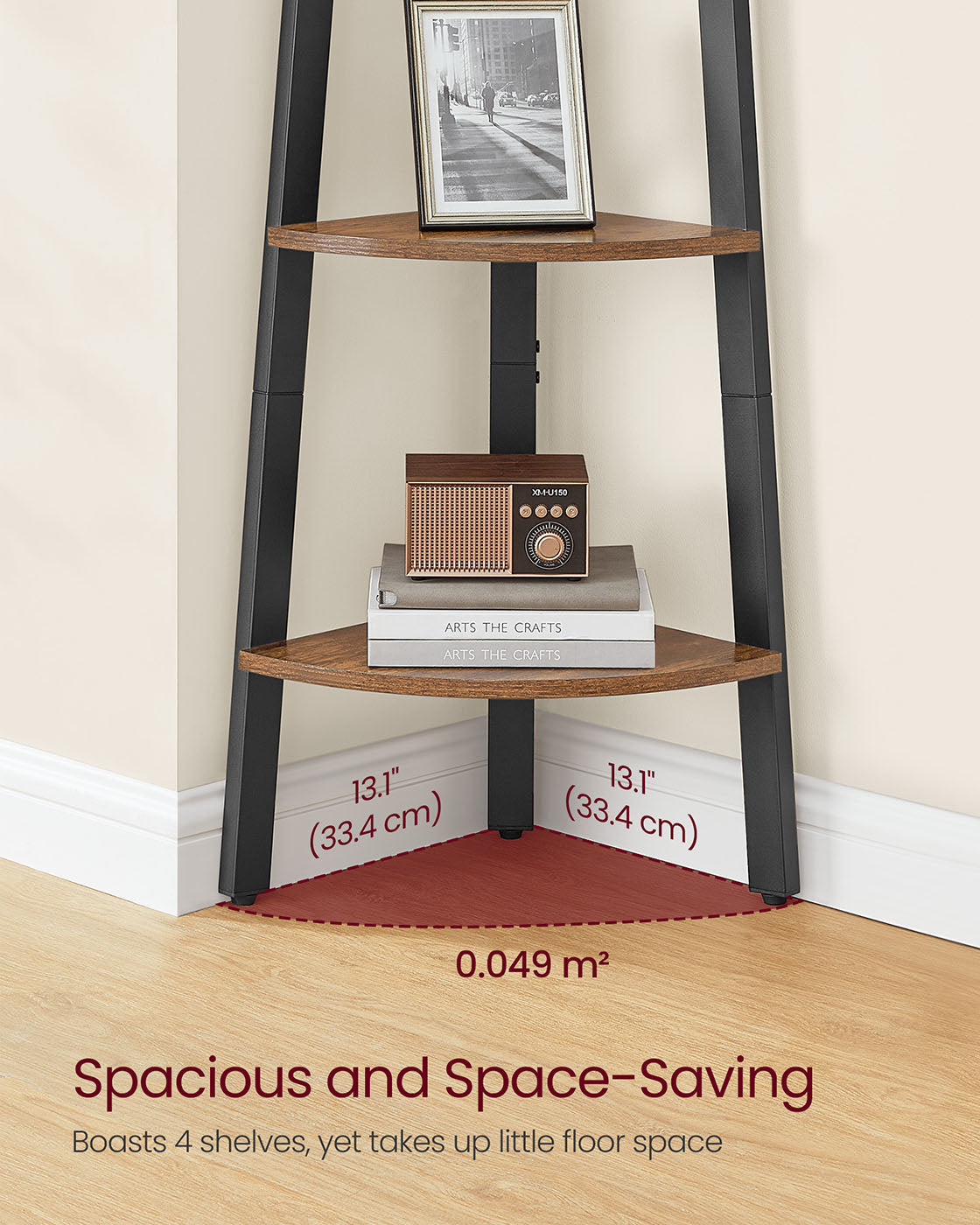 Corner Shelf Rack - 4-Tier Industrial Design - Wood - Rustic Brown - Organize with Style