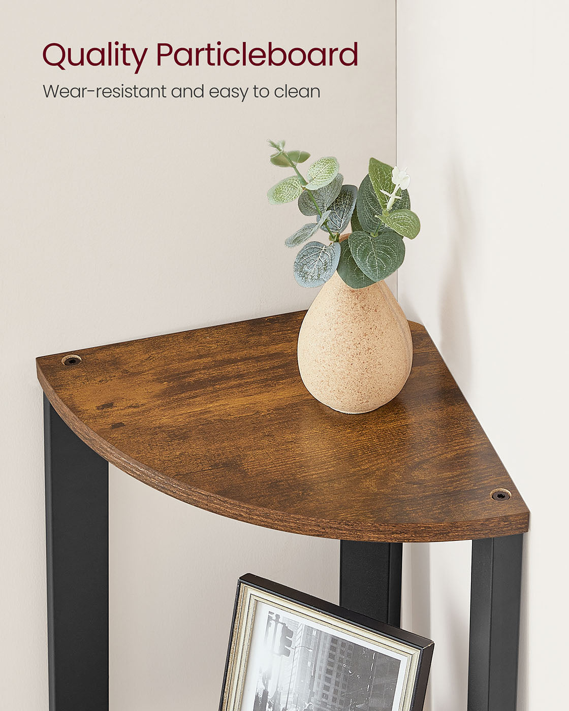 Corner Shelf Rack - 4-Tier Industrial Design - Wood - Rustic Brown - Organize with Style