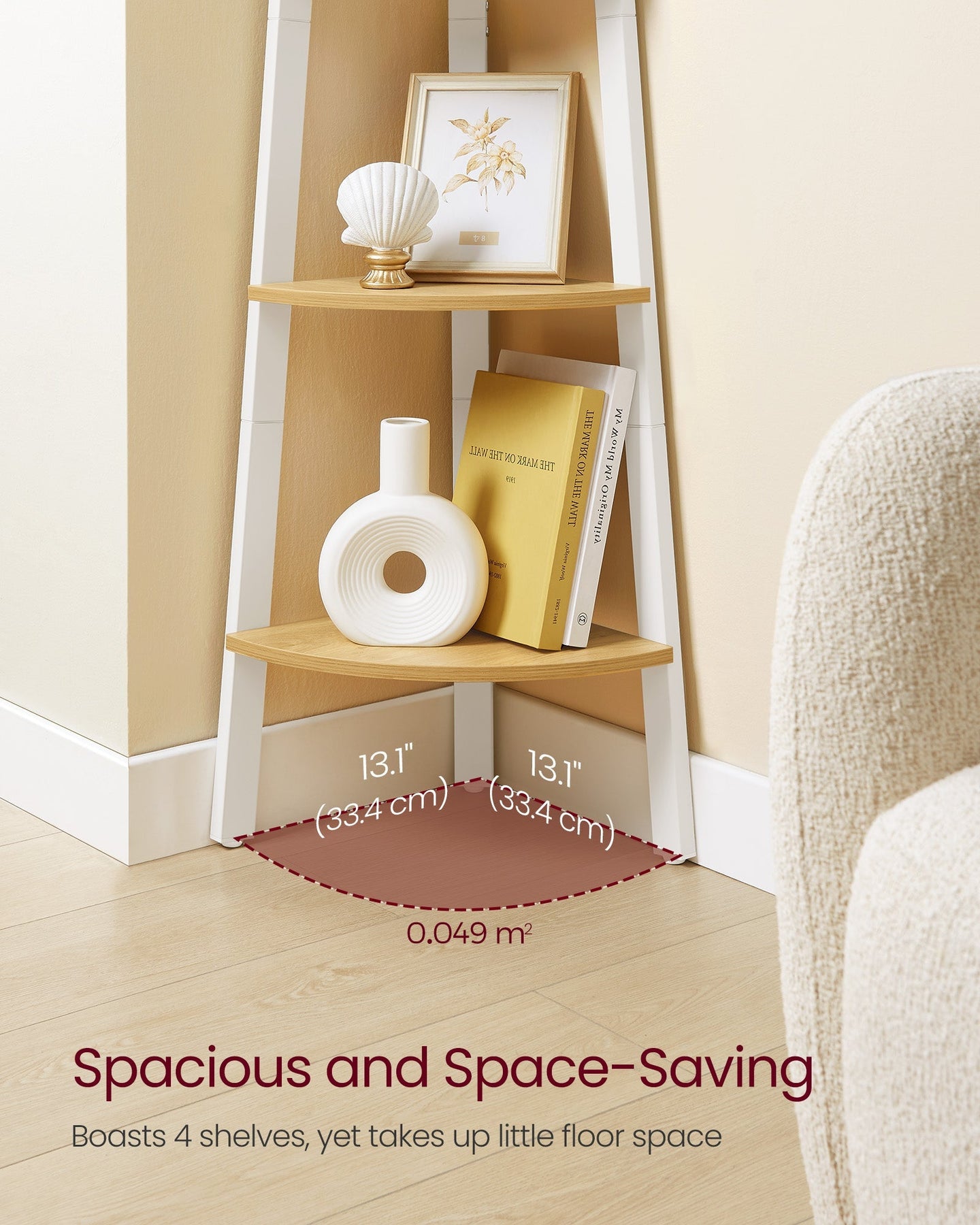 4-Tier Corner Shelf Unit - Natural Oak