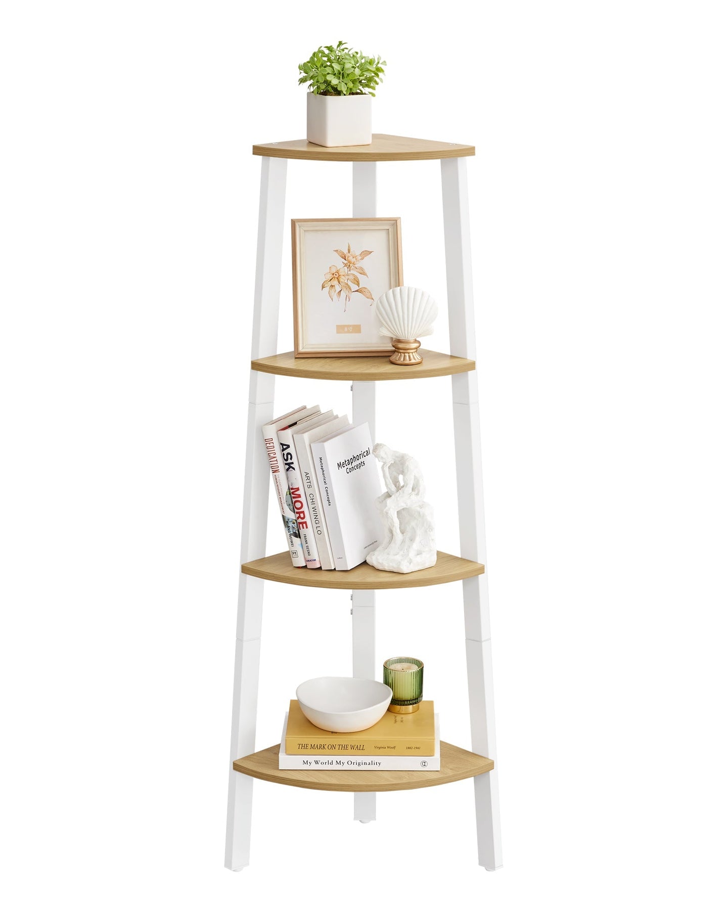 4-Tier Corner Shelf Unit - Natural Oak