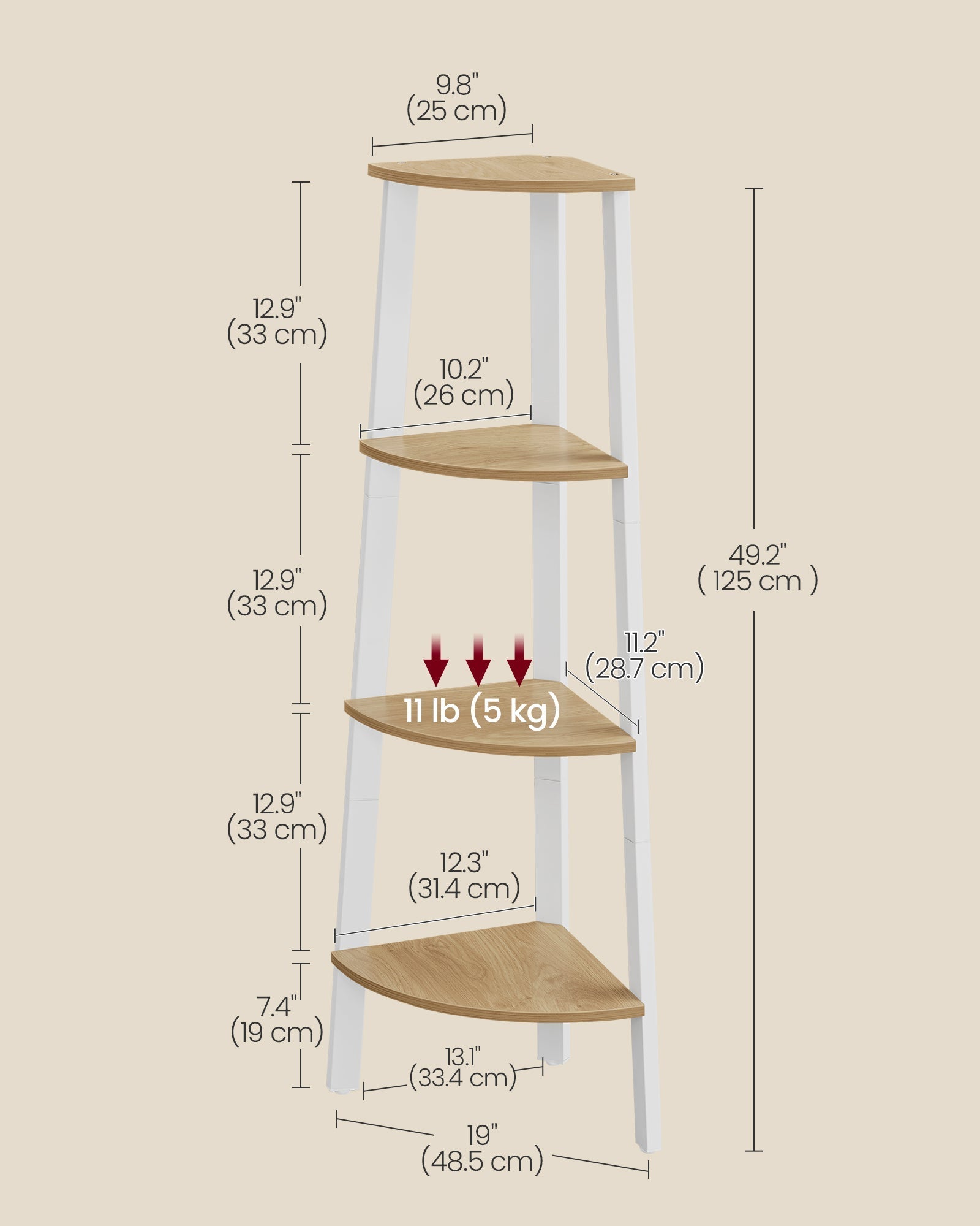 4-Tier Corner Shelf Unit - Natural Oak