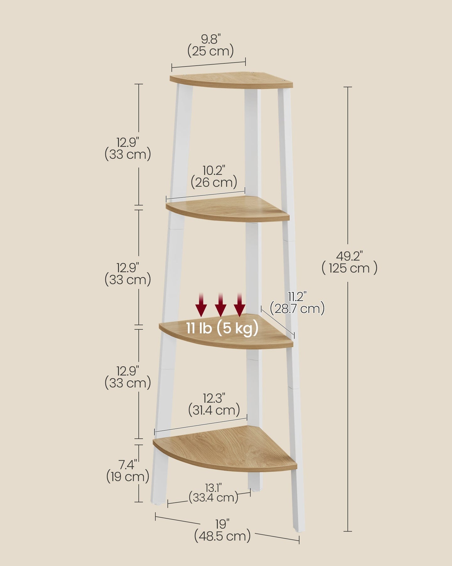 4-Tier Corner Shelf Unit - Natural Oak