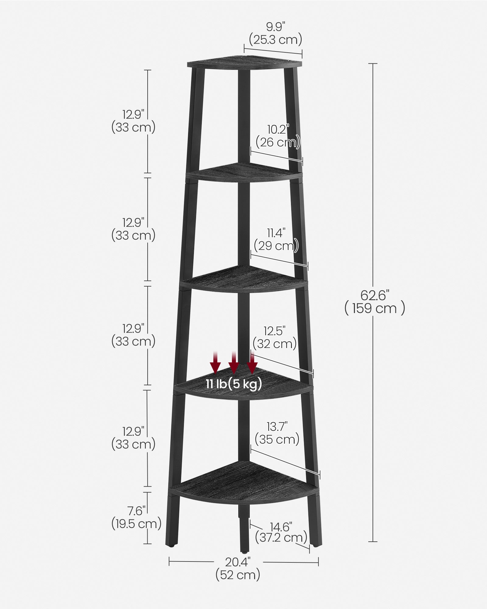 5-Tier Corner Shelf Unit - Wood - Charcoal Gray