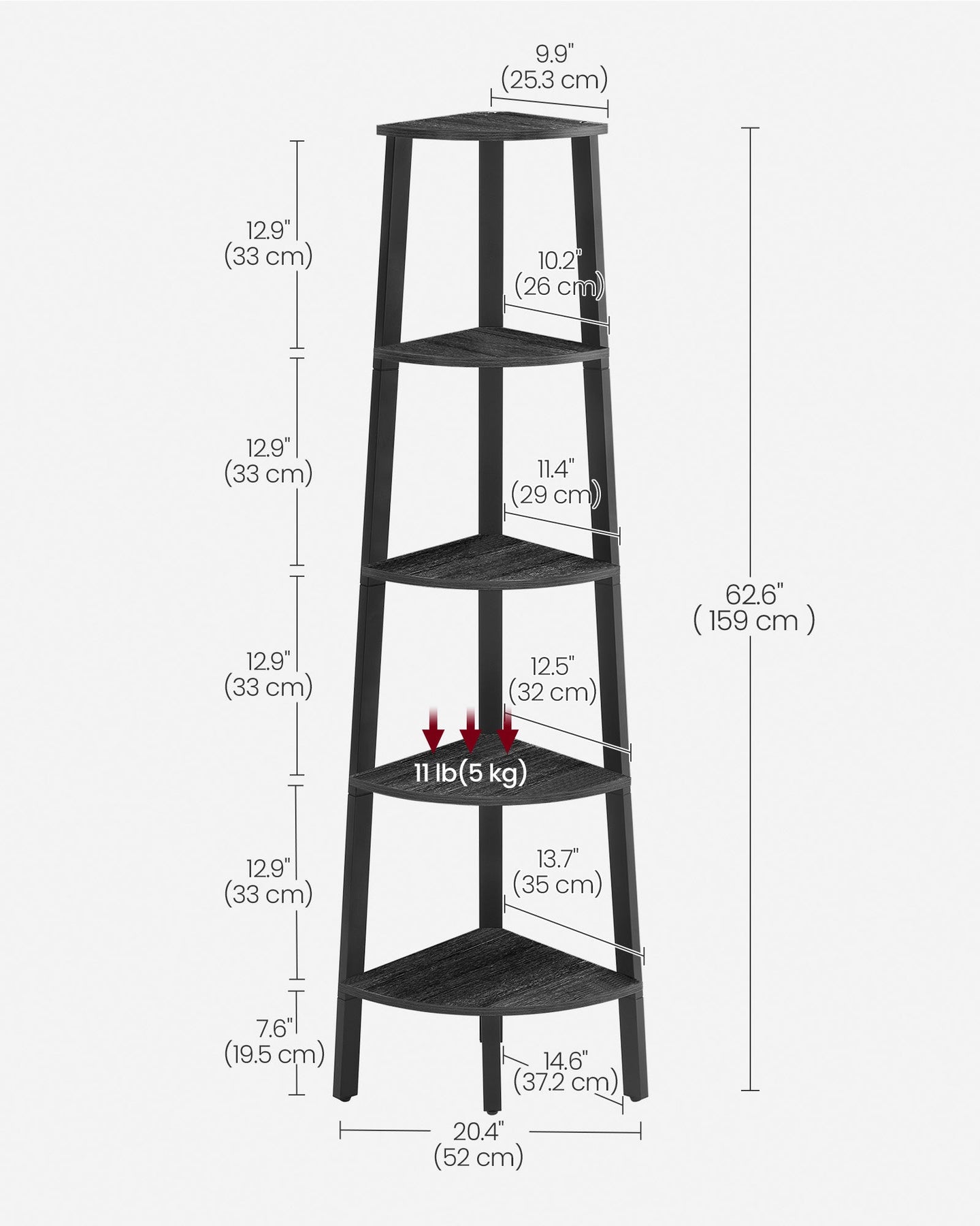 5-Tier Corner Shelf Unit - Wood - Charcoal Gray