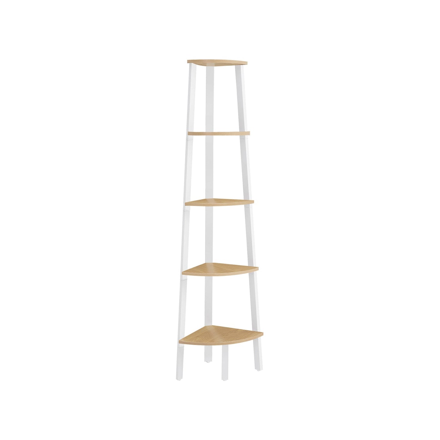 5-Tier Corner Shelf Unit - Natural Oak - Versatile Design for Living Room and Plant Display