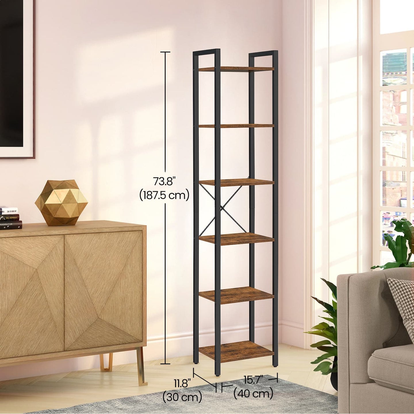 6-Tier Storage Rack - Wood - Brown - Versatile for Living Room