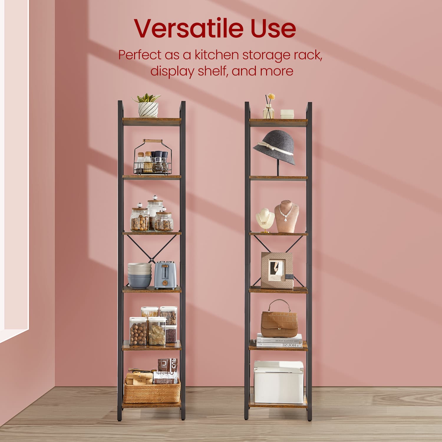 6-Tier Storage Rack - Wood - Brown - Versatile for Living Room