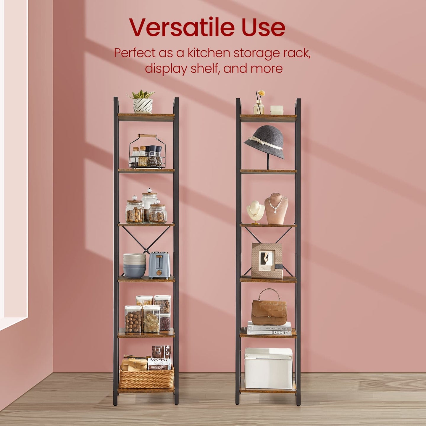 6-Tier Storage Rack - Wood - Brown - Versatile for Living Room