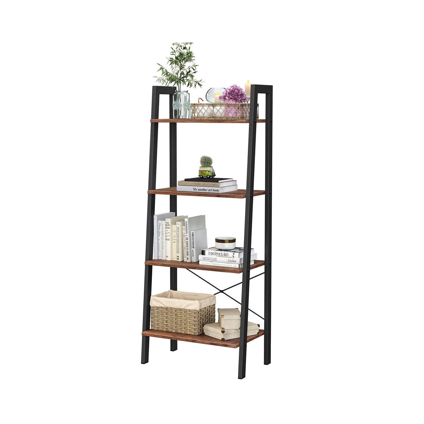 4-Tier Ladder Shelf - Wood - Hazelnut Brown and Black - Bedroom