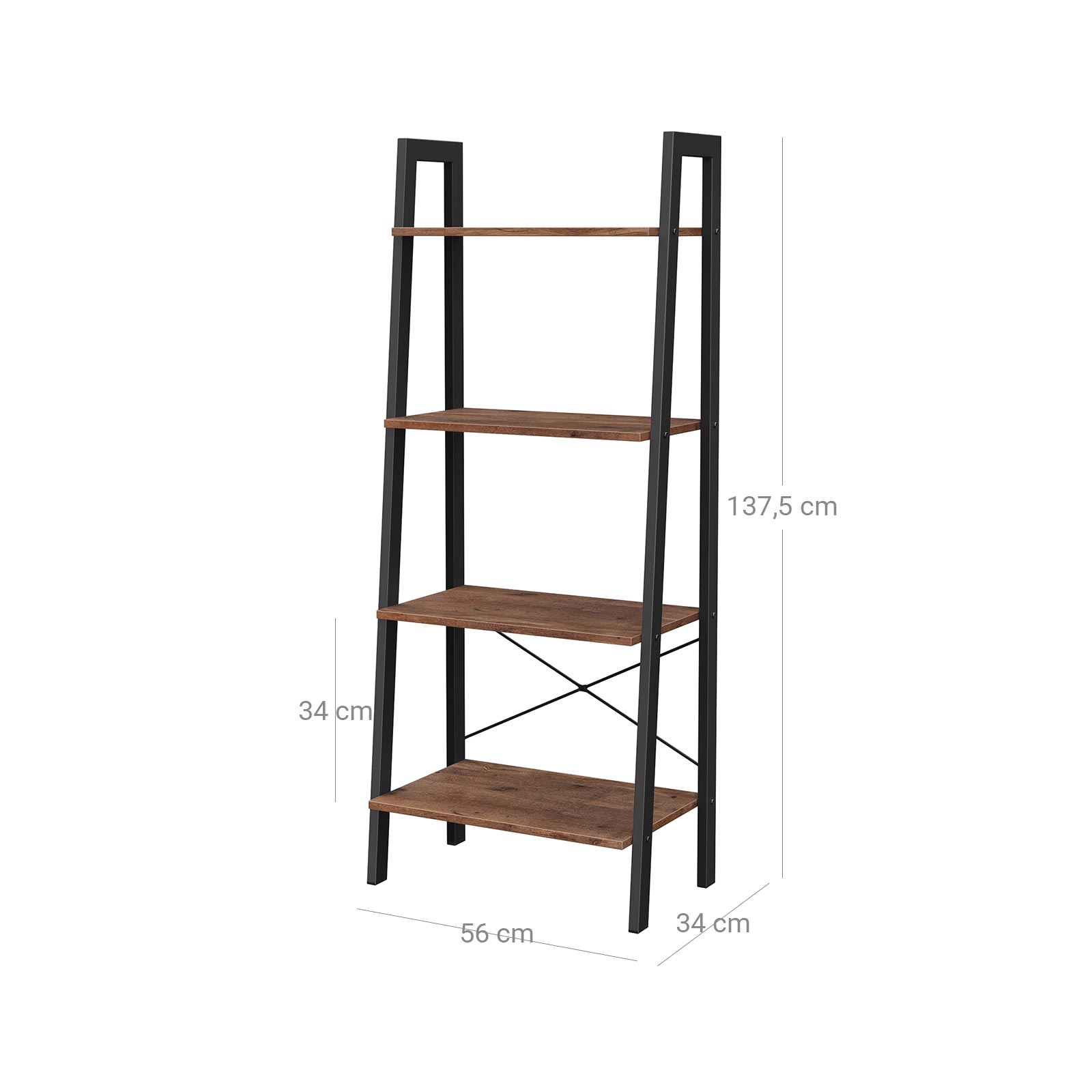 4-Tier Ladder Shelf - Wood - Hazelnut Brown and Black - Bedroom