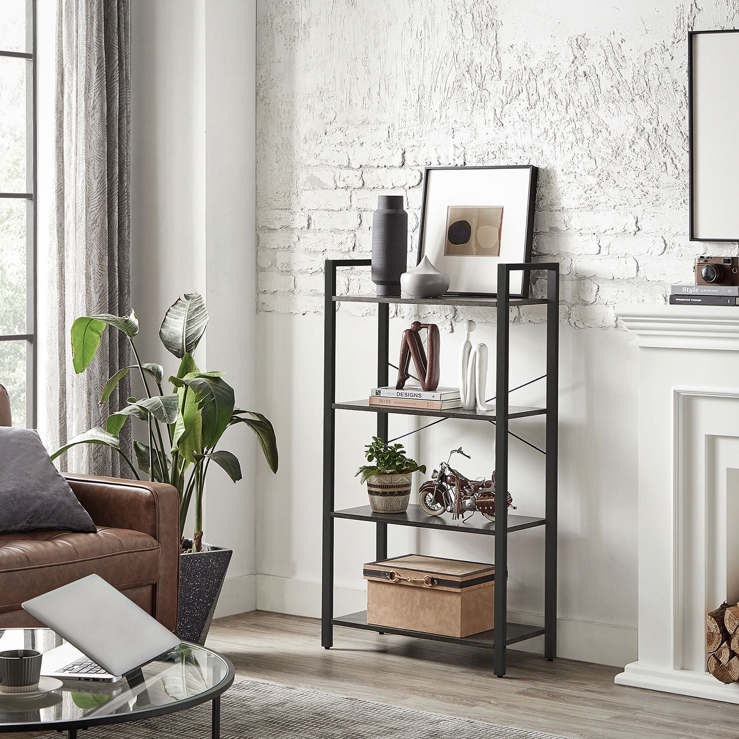4-Tier Bookshelf - Engineered Wood - Rustic Brown
