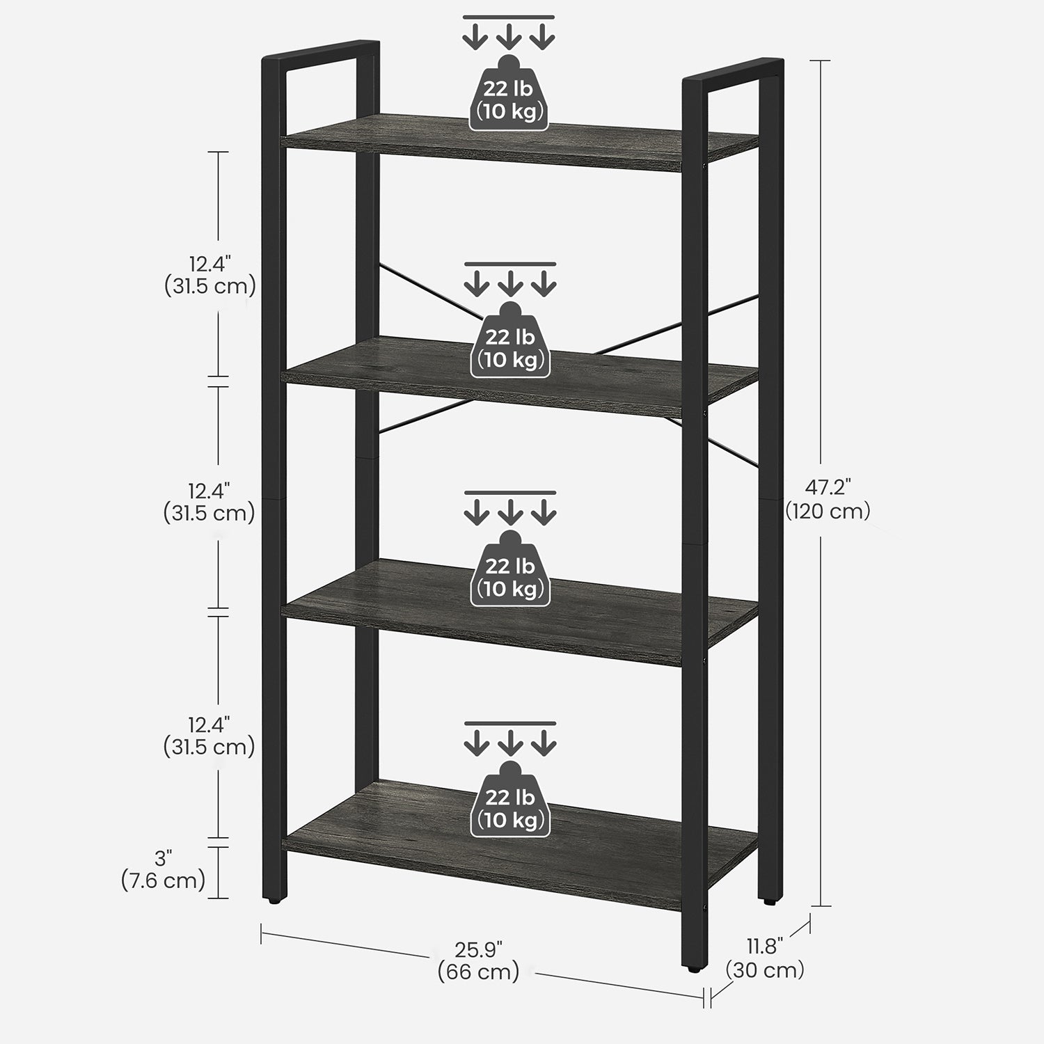 4-Tier Bookshelf - Engineered Wood - Rustic Brown