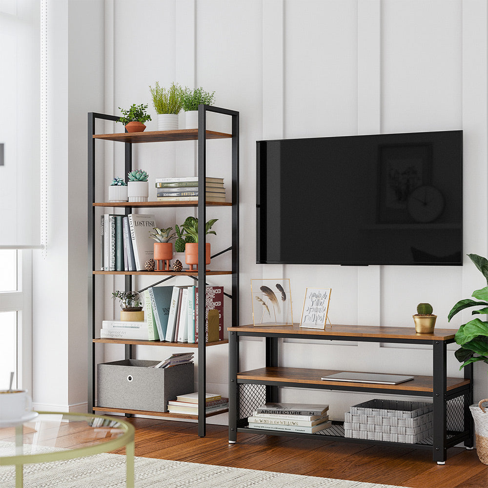 5-Tier Storage Rack - Steel Frame - Rustic Brown and Black