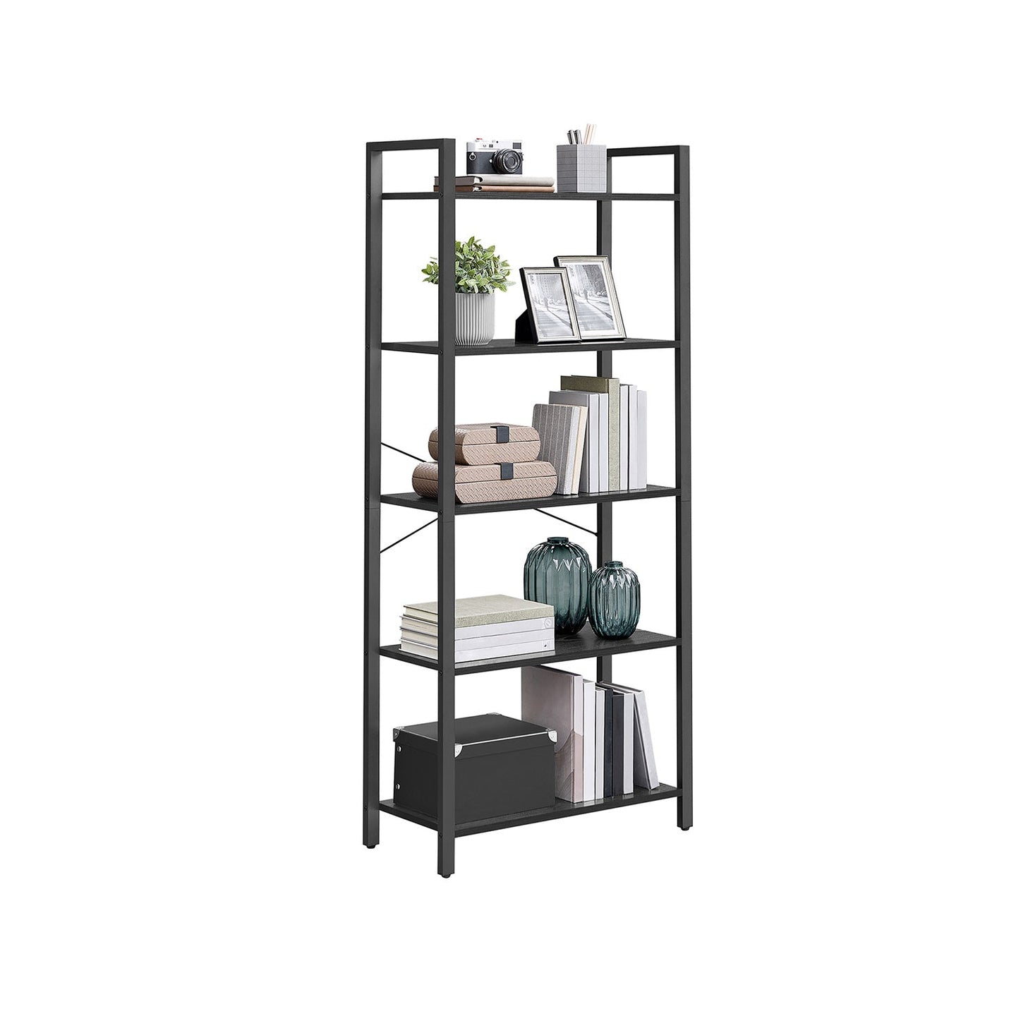 5-Tier Bookshelf - Steel Frame - Ebony Black