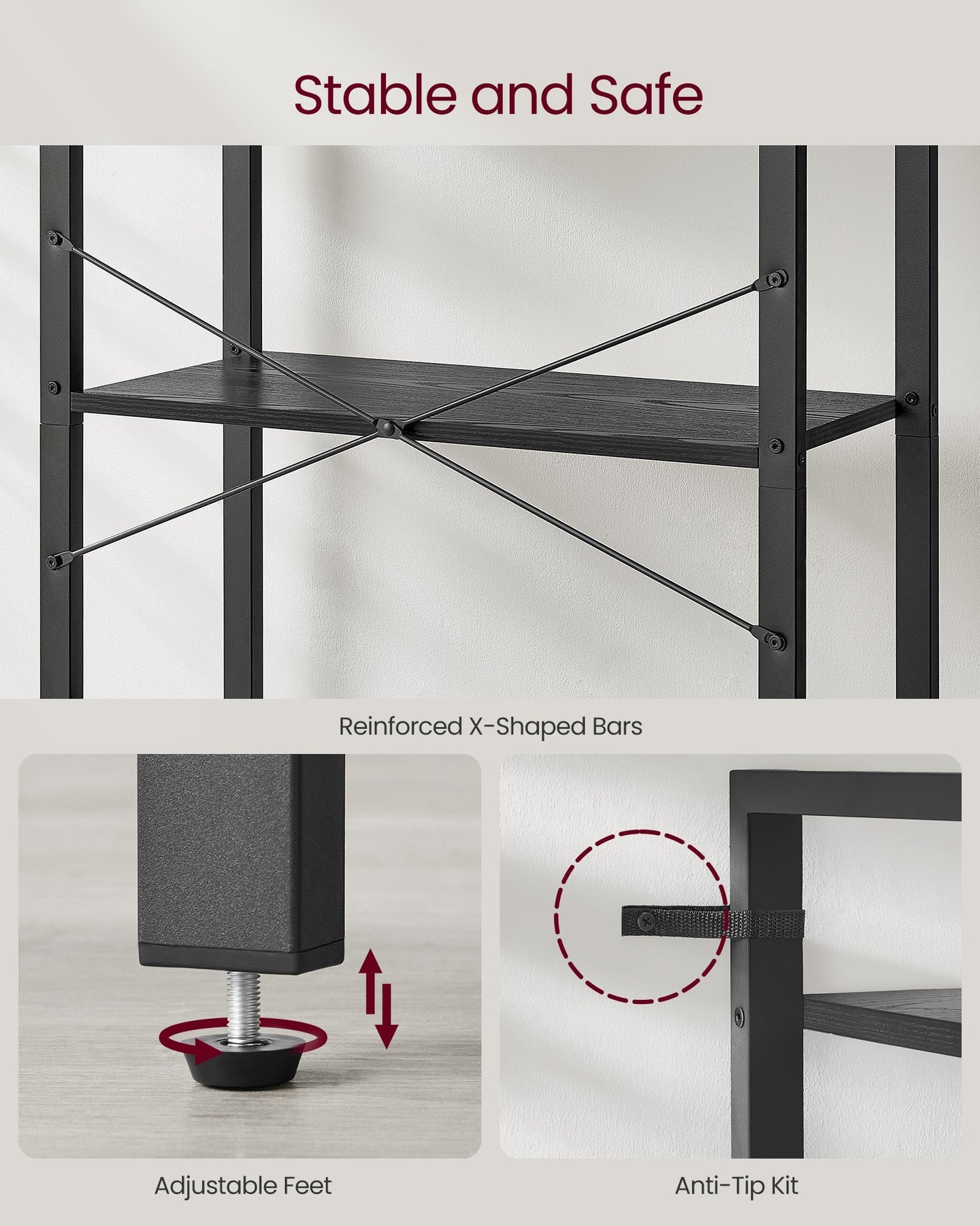 5-Tier Bookshelf - Steel Frame - Ebony Black