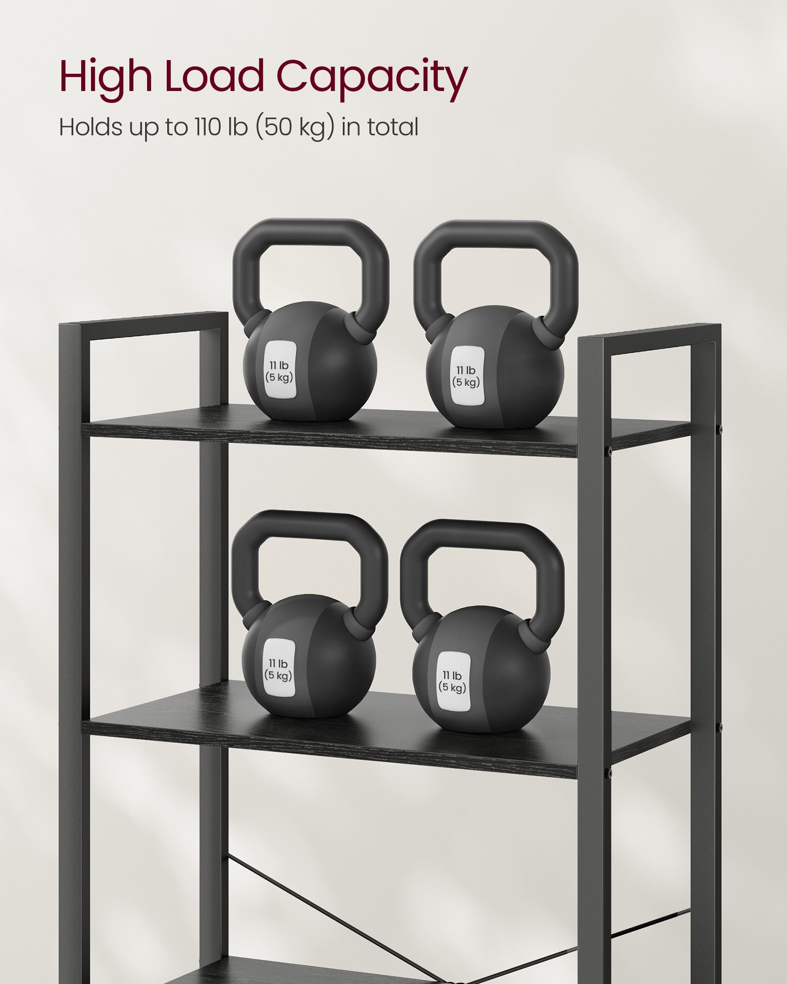 5-Tier Bookshelf - Steel Frame - Ebony Black