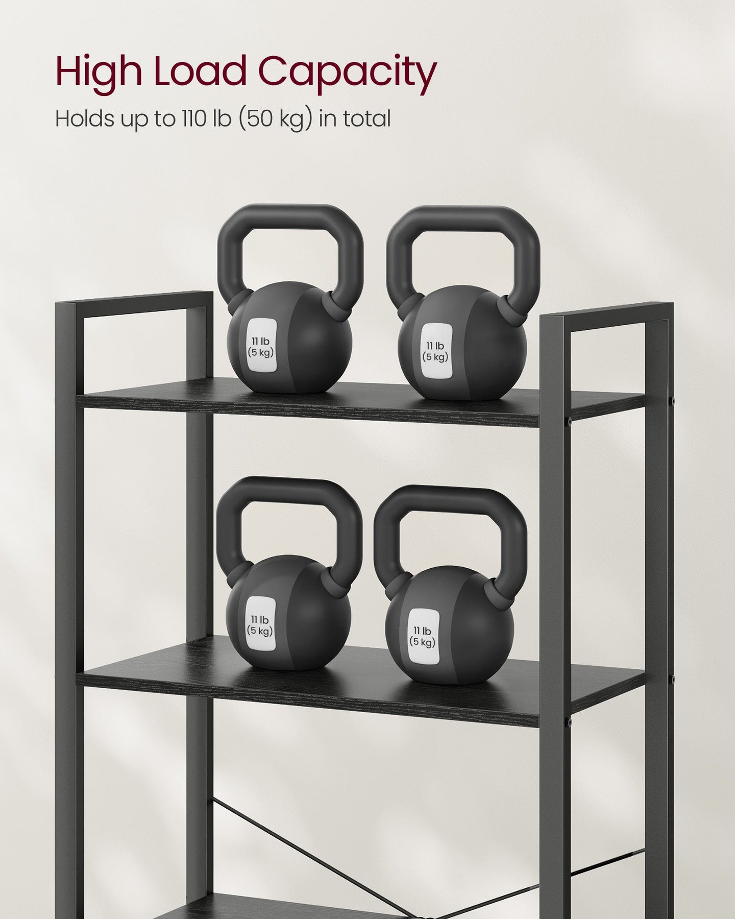 5-Tier Bookshelf - Steel Frame - Ebony Black
