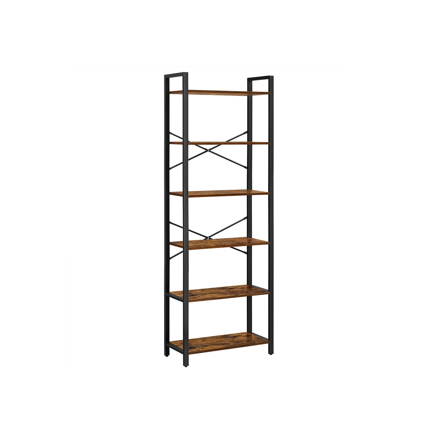 6-Tier Bookcase - Steel Frame - Special Walnut and Black - Freestanding Design