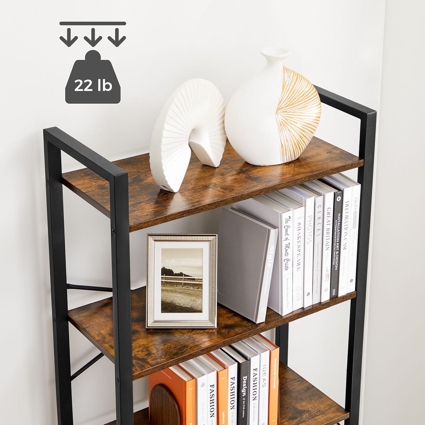 6-Tier Bookcase - Steel Frame - Special Walnut and Black - Freestanding Design