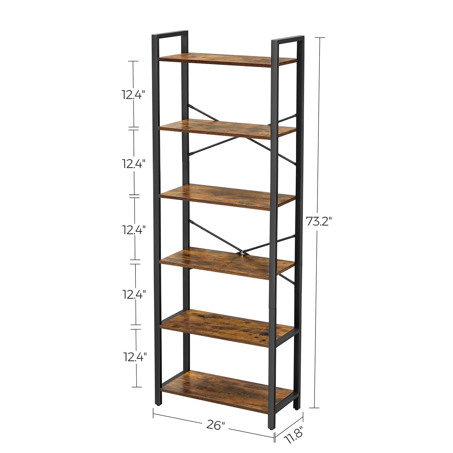 6-Tier Bookcase - Steel Frame - Special Walnut and Black - Freestanding Design