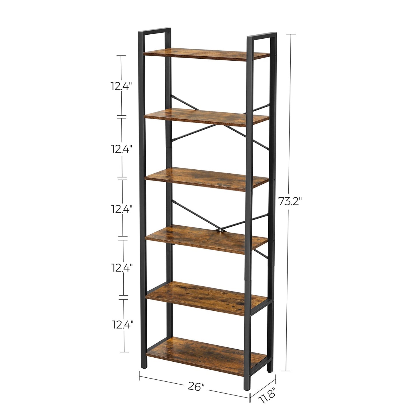 6-Tier Bookcase - Steel Frame - Special Walnut and Black - Freestanding Design
